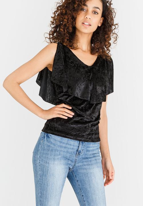 edit - Frilly Velvet Top Black
