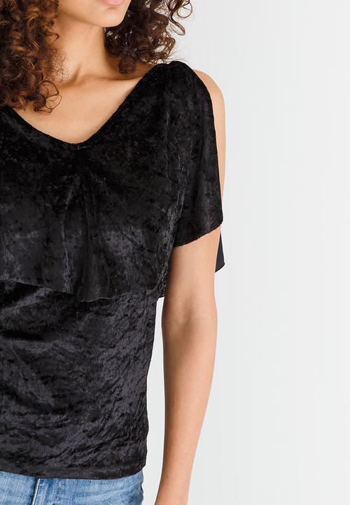 edit - Frilly Velvet Top Black