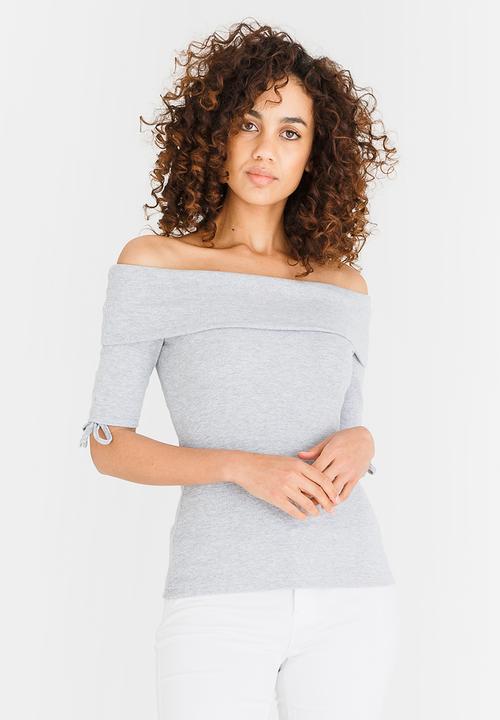 edit - Bardot Top with Sleeve Details Grey