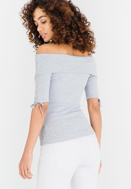 edit - Bardot Top with Sleeve Details Grey