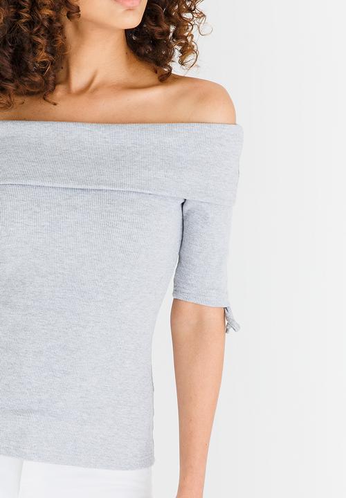 edit - Bardot Top with Sleeve Details Grey