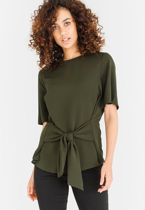 edit - Short Sleeve Woven Blouse Khaki Green