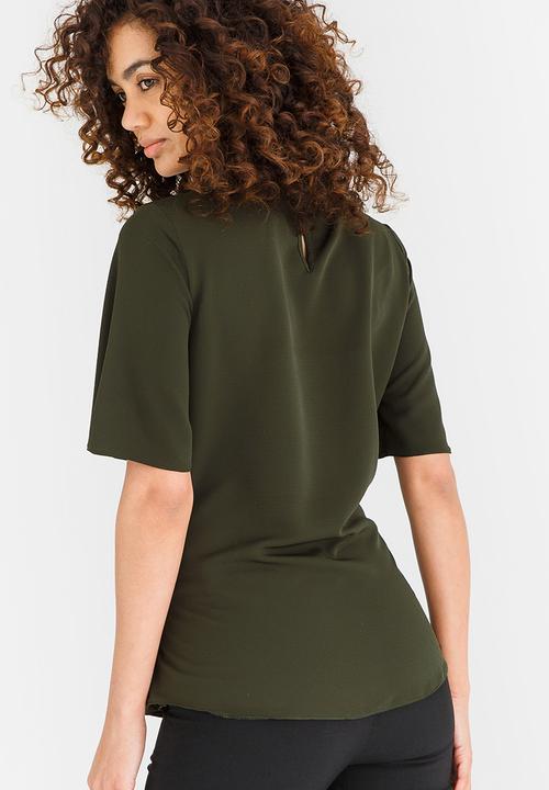edit - Short Sleeve Woven Blouse Khaki Green