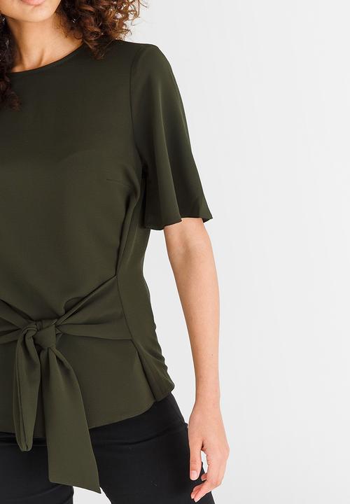 edit - Short Sleeve Woven Blouse Khaki Green
