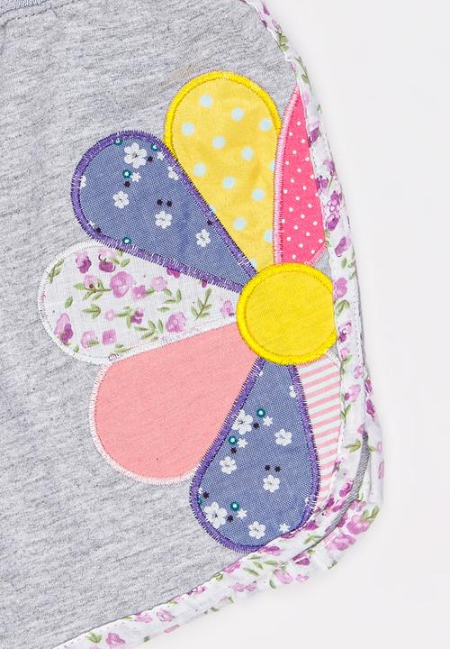 Pop Candy - Fleece Shorts with Applique Grey Melange