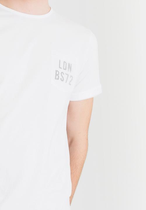 Brave Soul - Oritz Plain Printed Pocket Tee White
