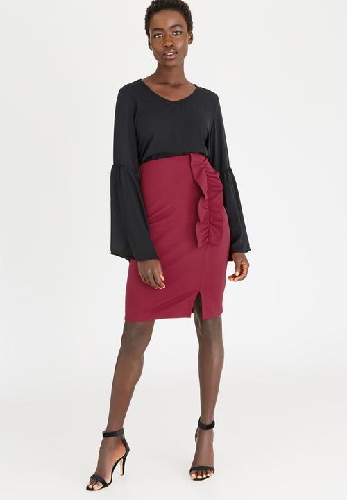 edit - Midi Skirt with Frills Dark Red