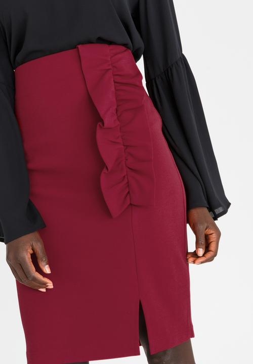 edit - Midi Skirt with Frills Dark Red
