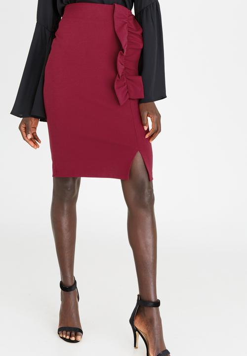 edit - Midi Skirt with Frills Dark Red