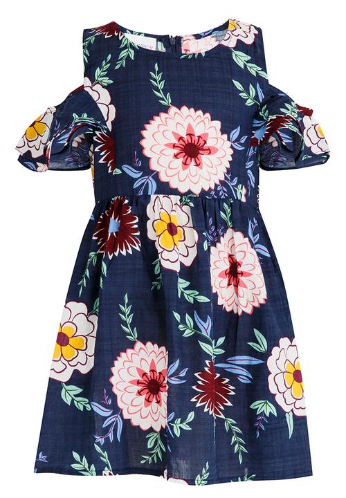 Pop Candy - Printed Cold Shoulder Dress Multi-colour