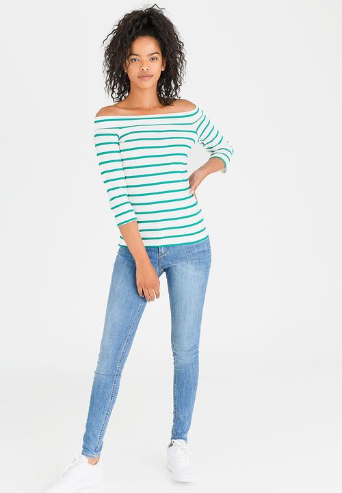 Pieces - Sisa Off-the-shoulder Top Green