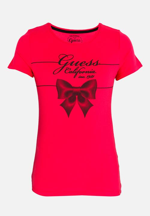 GUESS - Printed Bow Tee Dark Pink