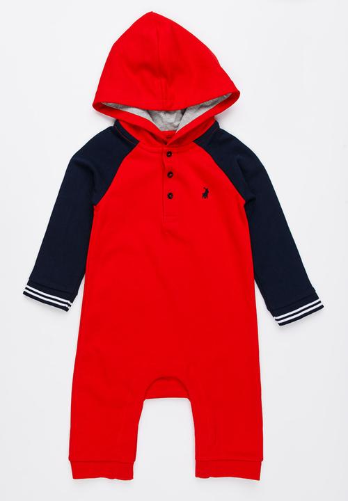 POLO - Dexter Hooded Babygrow Red