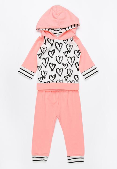 Pop Candy - Hooded Printed 2 Piece Set Pale Pink