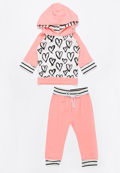 Pop Candy - Hooded Printed 2 Piece Set Pale Pink