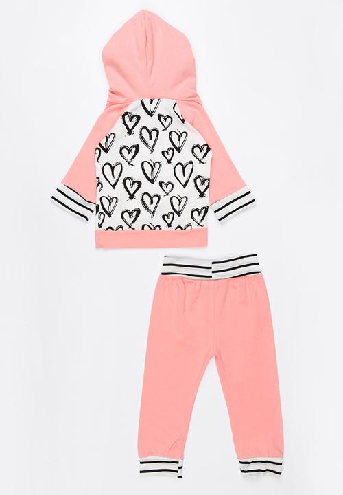 Pop Candy - Hooded Printed 2 Piece Set Pale Pink