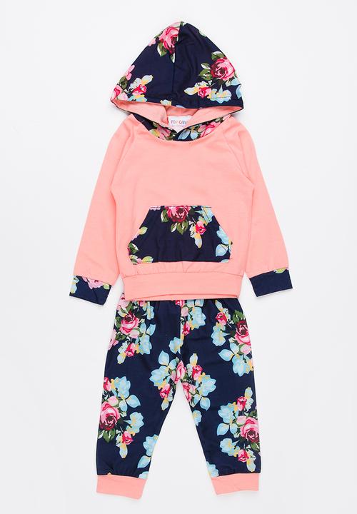Pop Candy - Printed Hoodie Sweat Set Pale Pink