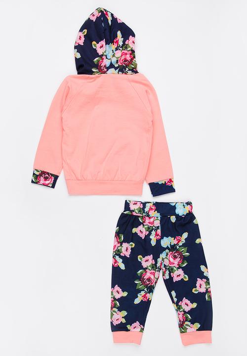 Pop Candy - Printed Hoodie Sweat Set Pale Pink