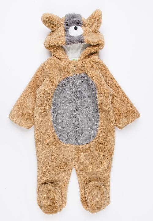 Pop Candy - Fleece Onesie with Embroidered Face Brown