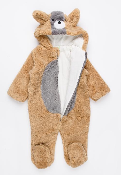 Pop Candy - Fleece Onesie with Embroidered Face Brown