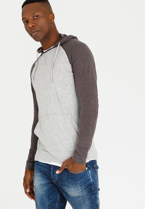 Brave Soul - Hooded Jersey Top Grey Melange