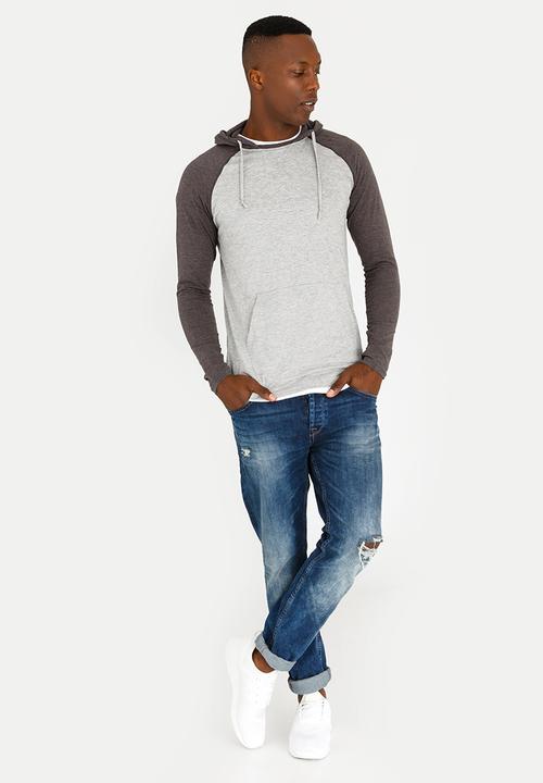 Brave Soul - Hooded Jersey Top Grey Melange
