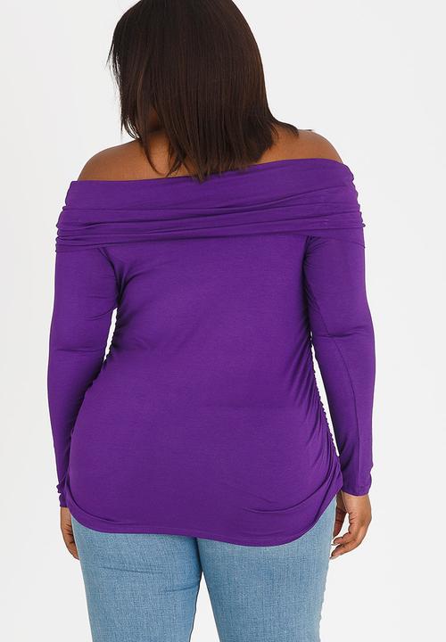 STYLE REPUBLIC PLUS - Bardot Tee with Side Ruched Detail Dark Purple