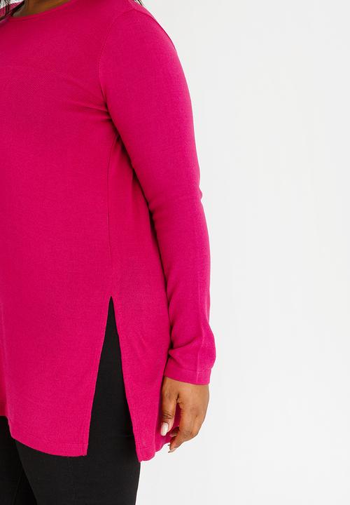 edit Plus - Long Length Knit with Side Slits Cerise Pink