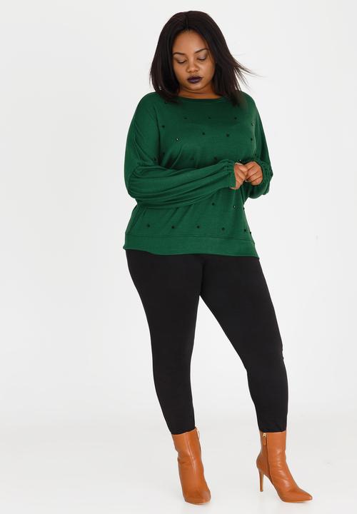 Marique Yssel - Beaded Bishop Sleeve Sweatshirt Dark Green