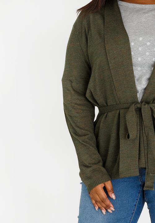 edit Plus - Shawl collar Cardi Khaki Green