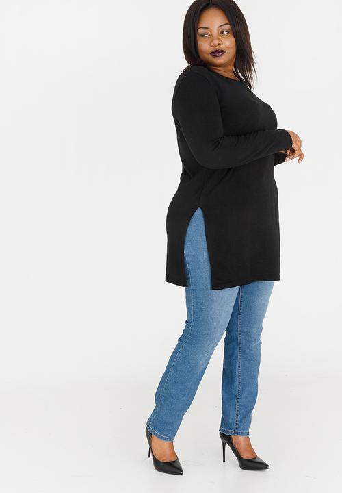 edit Plus - Long Length Knit with Side Slits Black