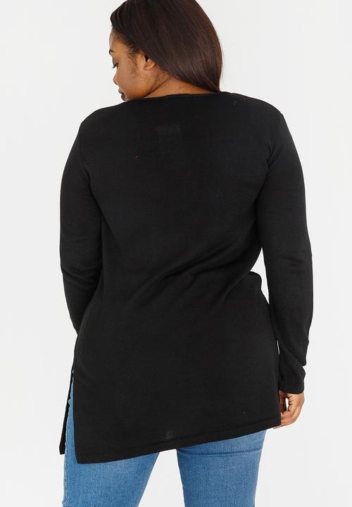 edit Plus - Long Length Knit with Side Slits Black