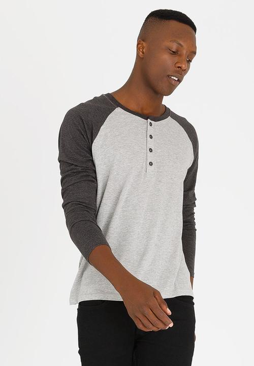 Brave Soul - Rasmus Crew Neck Raglan Top Grey Melange