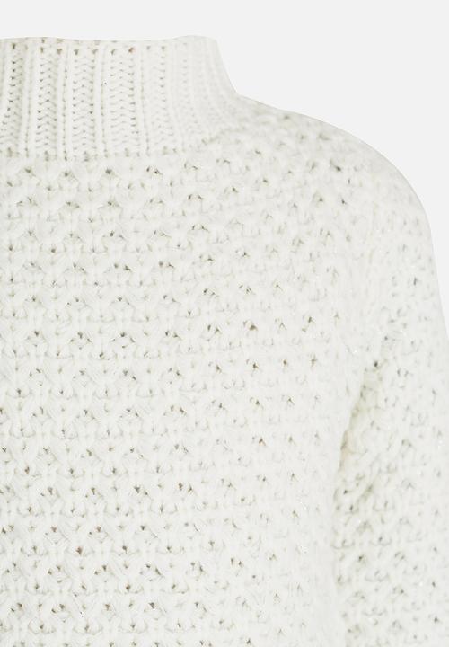 Pop Candy - Lurex stand collar sweater - white