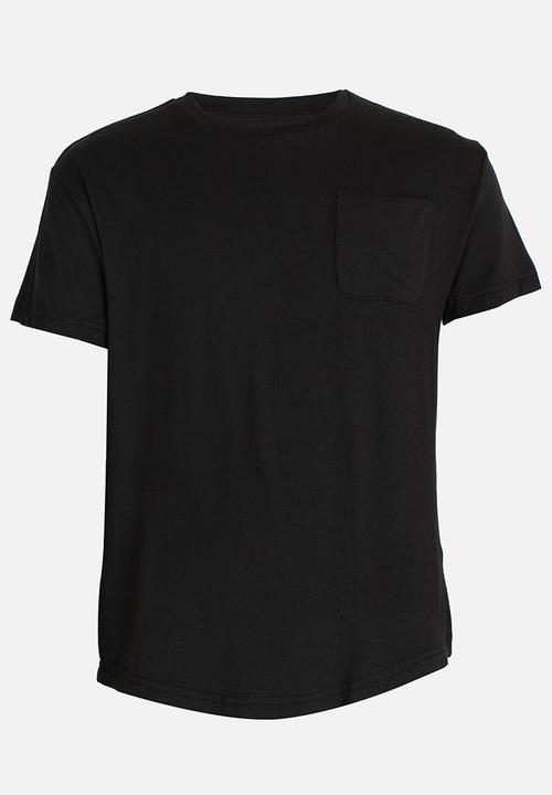 MINOTI - Longer Length Tee with Raw Edge Chest Pocket Black