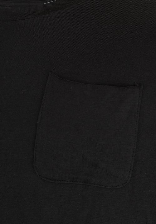 MINOTI - Longer Length Tee with Raw Edge Chest Pocket Black