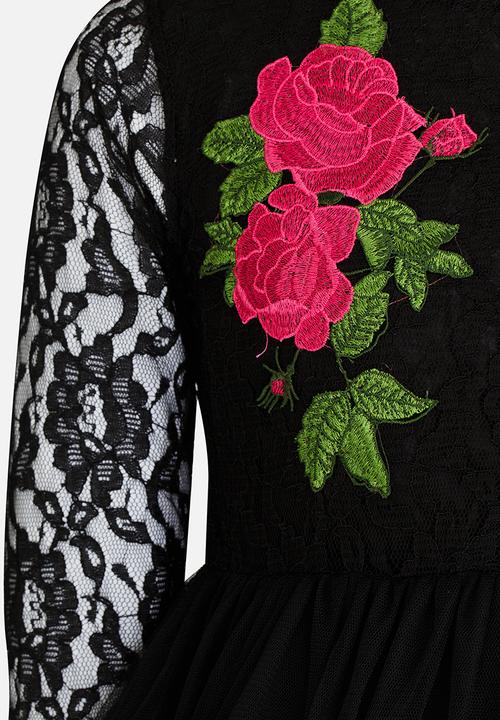 Pop Candy - Printed Long Sleeve Dress Black