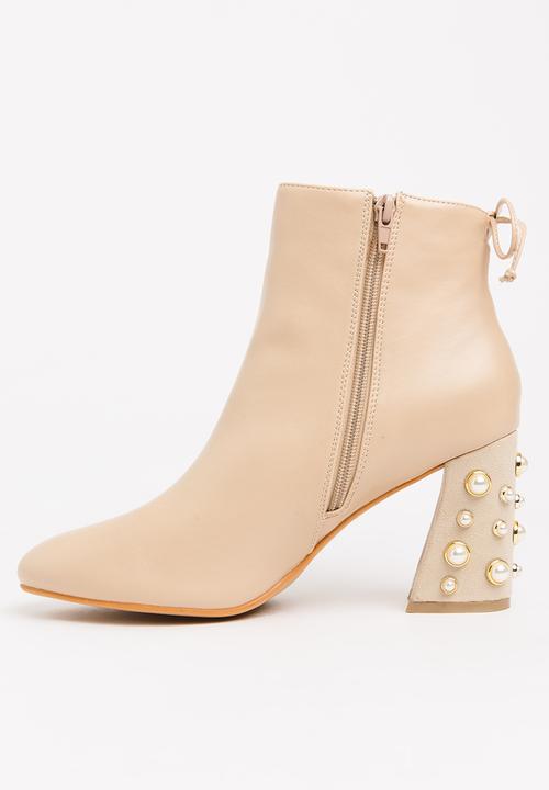 Dolce Vita - Vienna Embellished Heel Ankle Boots Nude