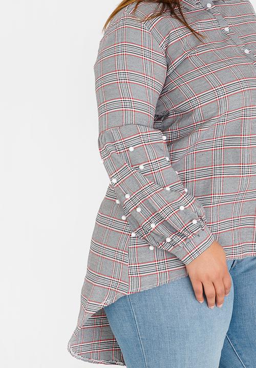 STYLE REPUBLIC PLUS - Pearl Detail Volume Sleeve Shirt Red
