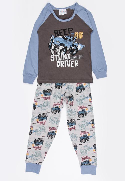 Pop Candy - Stunt driver printed  pj set - mid blue