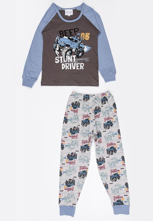 Pop Candy - Stunt driver printed  pj set - mid blue