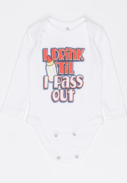 Funky Shop - Printed slogan baby grow - white 