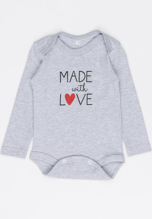 Funky Shop - Made with love slogan baby grow - grey