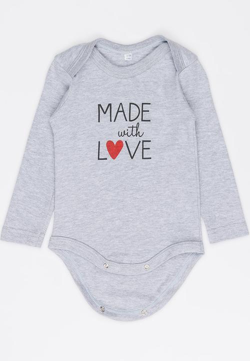 Funky Shop - Made with love slogan baby grow - grey