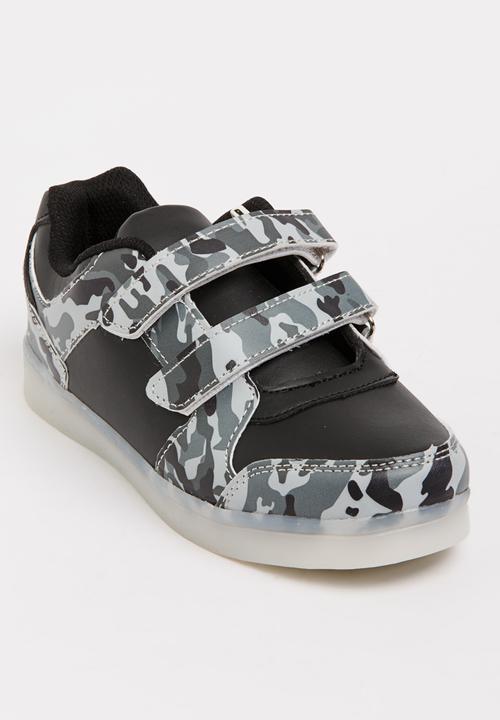Pop Candy - Velcro strap rechargeable light up sneaker - black & white 