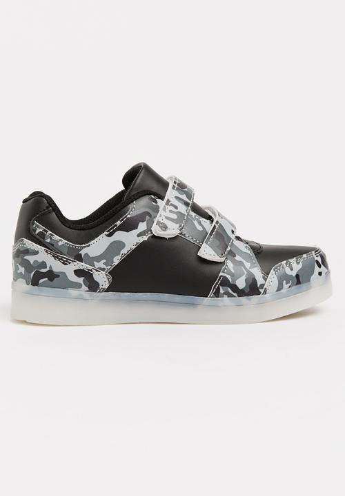 Pop Candy - Velcro strap rechargeable light up sneaker - black & white 