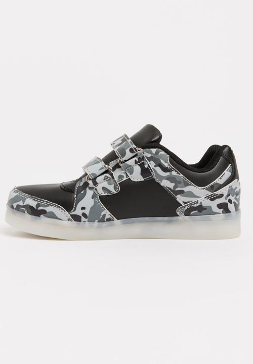 Pop Candy - Velcro strap rechargeable light up sneaker - black & white 