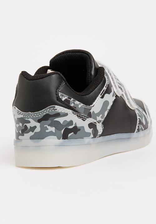 Pop Candy - Velcro strap rechargeable light up sneaker - black & white 