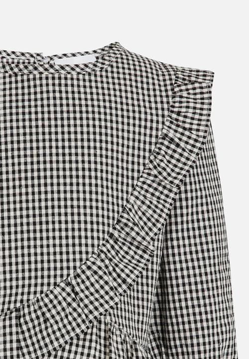 Pop Candy - Printed Frill Blouse Grey