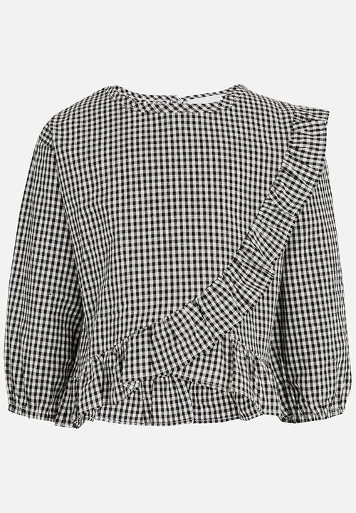 Pop Candy - Printed Frill Blouse Grey